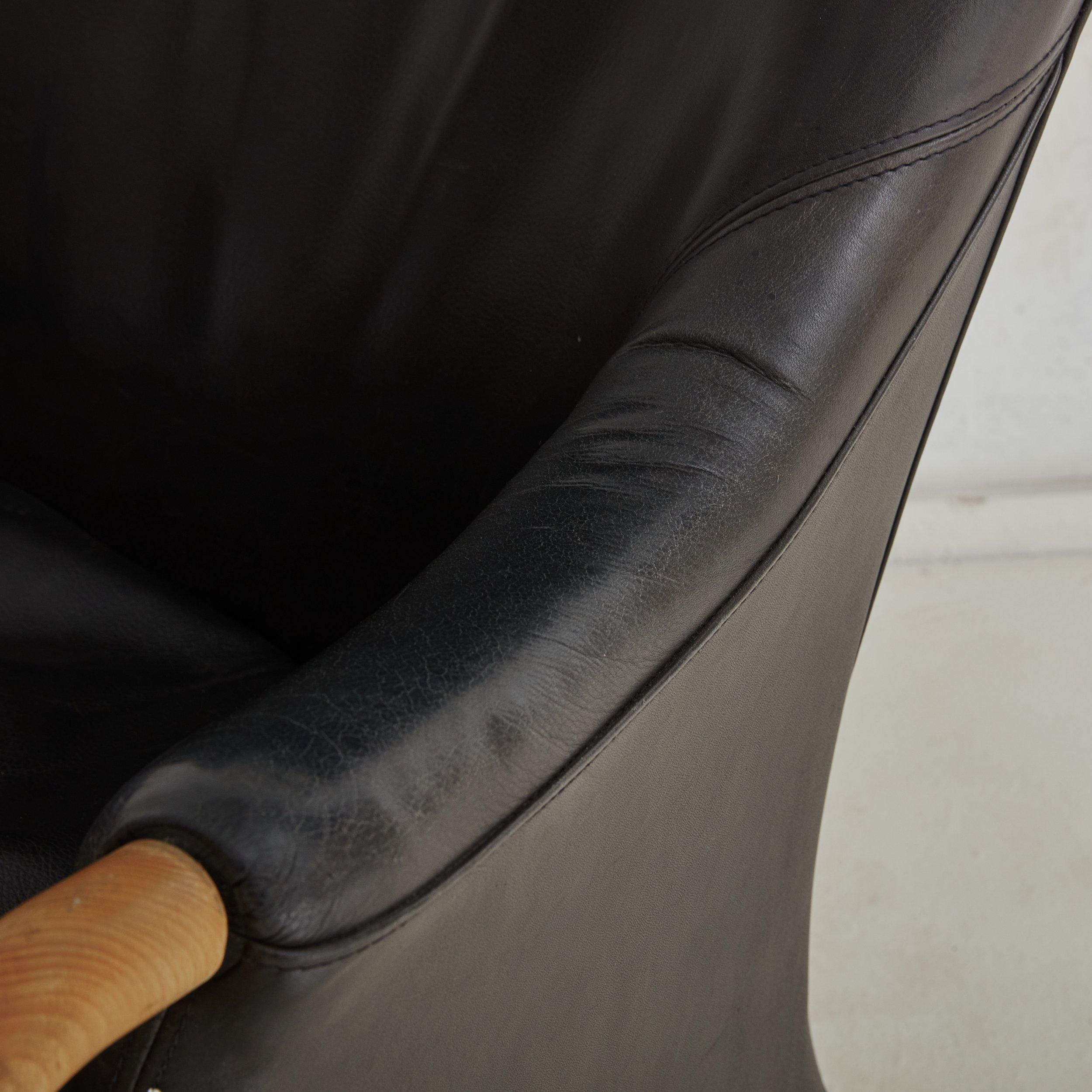 Late 20th Century Pair of Black Leather Armchairs with Footstool by Both Søren Nissen & Ebbe Gehl For Sale