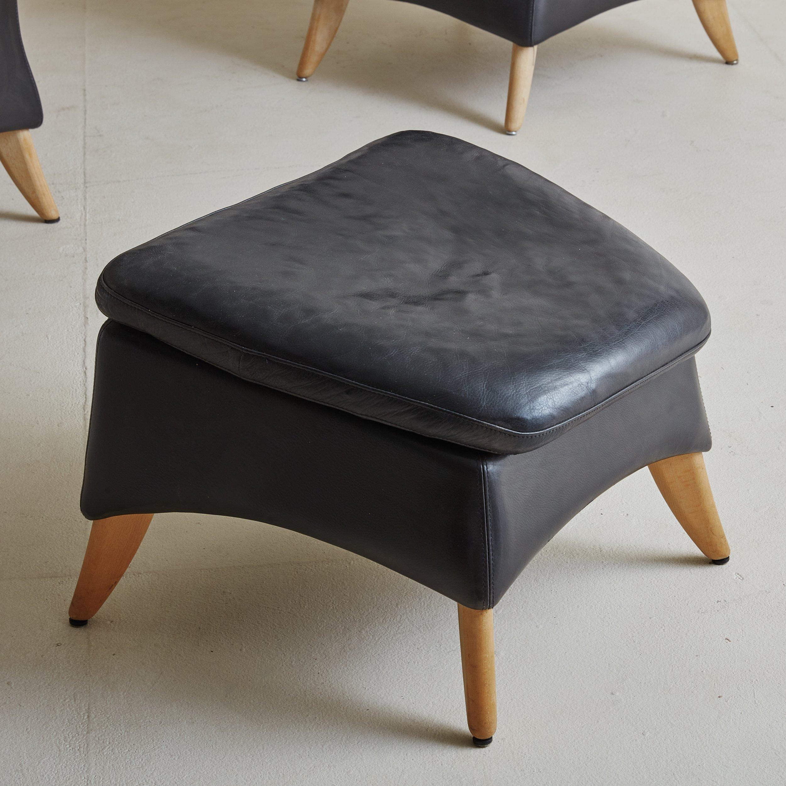 Pair of Black Leather Armchairs with Footstool by Both Søren Nissen & Ebbe Gehl For Sale 3