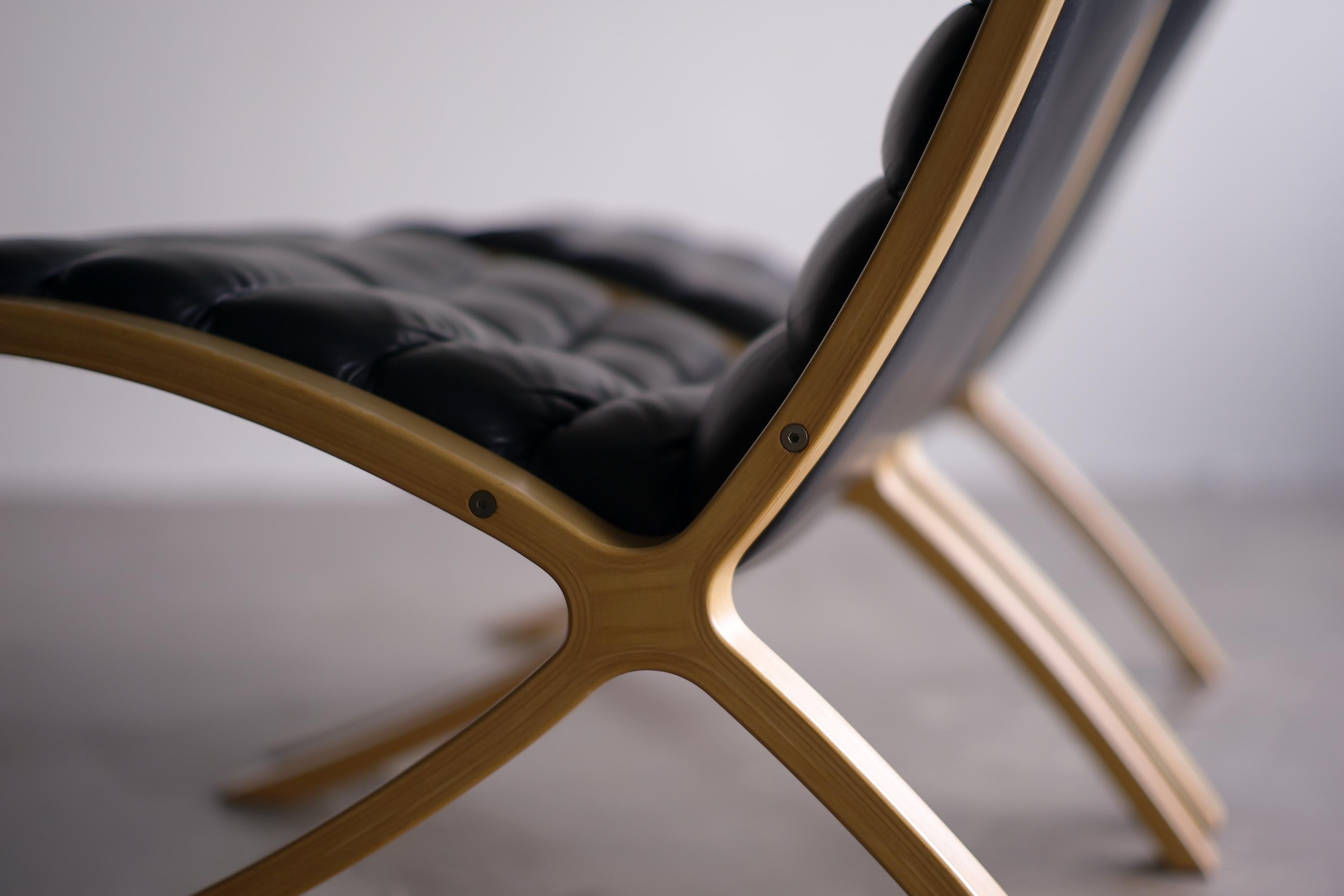 Danish Pair of Black Leather Ax Chairs by Peter Hvidt & Orla Mølgaard Nielsen