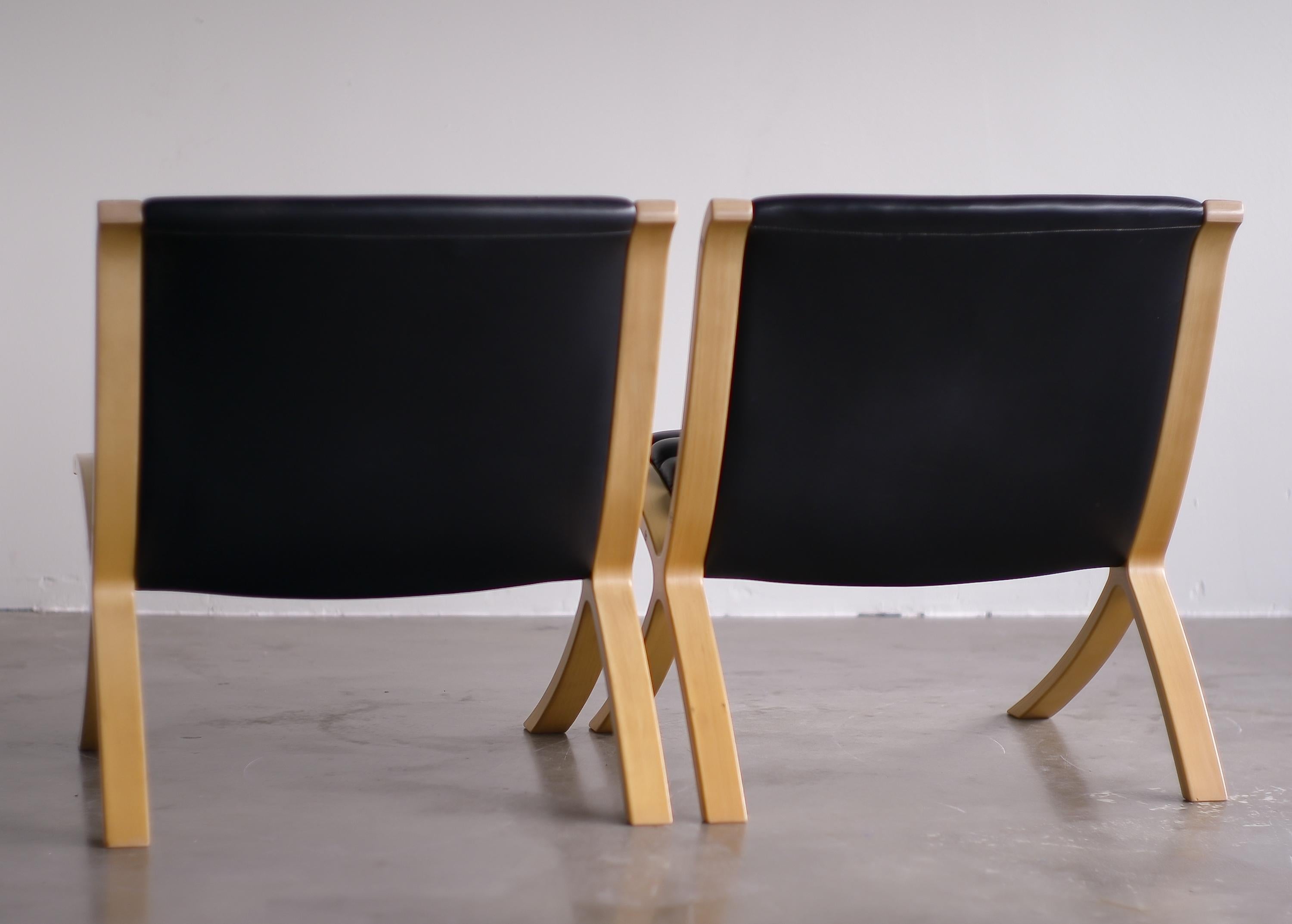 Pair of Black Leather Ax Chairs by Peter Hvidt & Orla Mølgaard Nielsen (Leder)