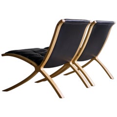 Pair of Black Leather Ax Chairs by Peter Hvidt & Orla Mølgaard Nielsen