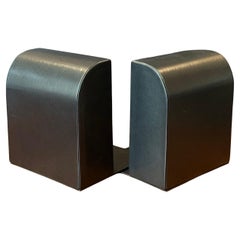 Vintage Pair of Black Leather Bookends by Stuart Kern
