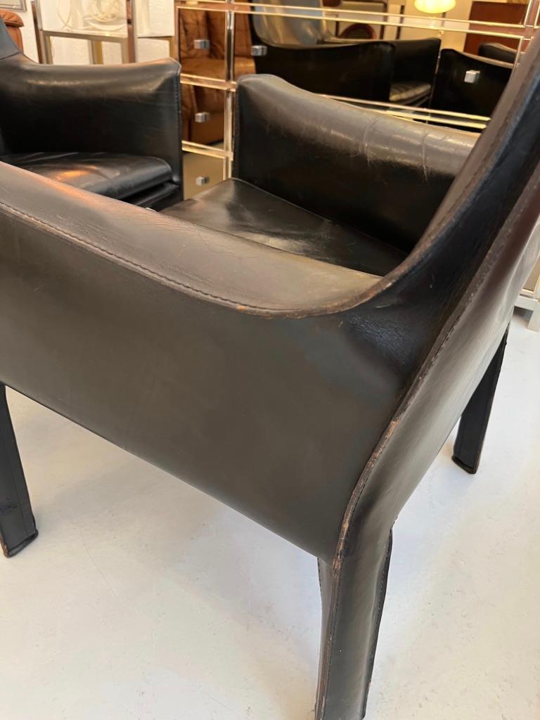 Italian Pair of Black Leather Cab 414 Lounge Chairs by Mario Bellini, Cassina, ca. 1970s For Sale