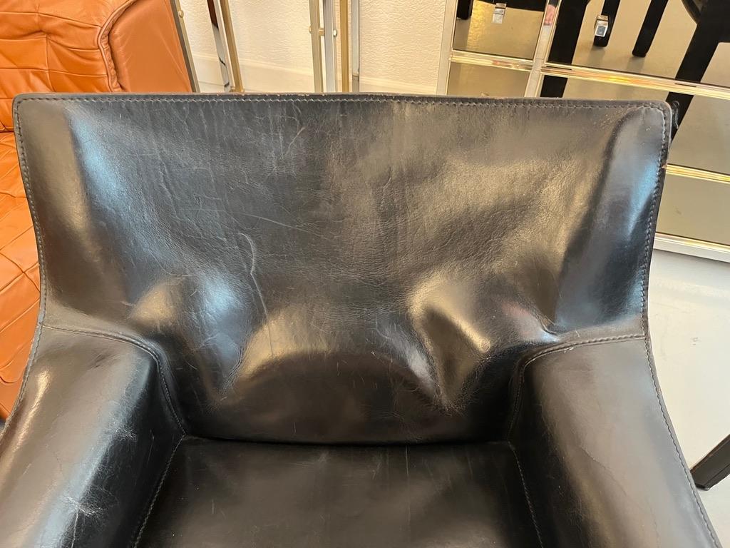 Pair of Black Leather Cab 414 Lounge Chairs by Mario Bellini, Cassina, ca. 1970s For Sale 2