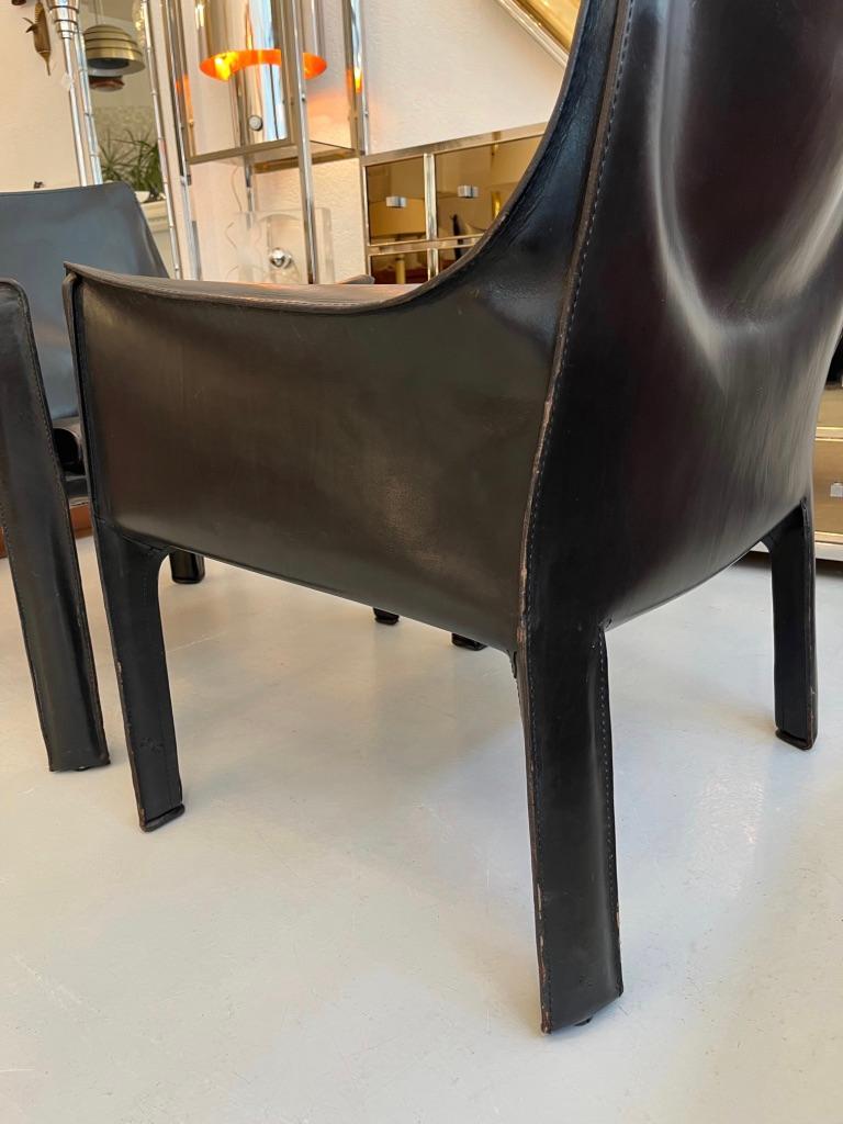 Pair of Black Leather Cab 414 Lounge Chairs by Mario Bellini, Cassina, ca. 1970s For Sale 3