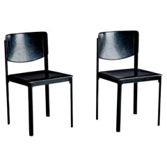 Pair of black Leather Chairs by Tito Agnoli for Matteo Grassi, Italy, 1980s
