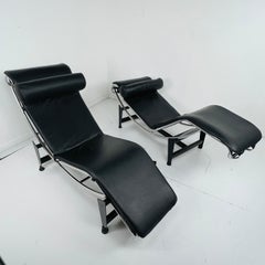 Black Leather & Chrome Lounge in the Manner of Le Corbusier