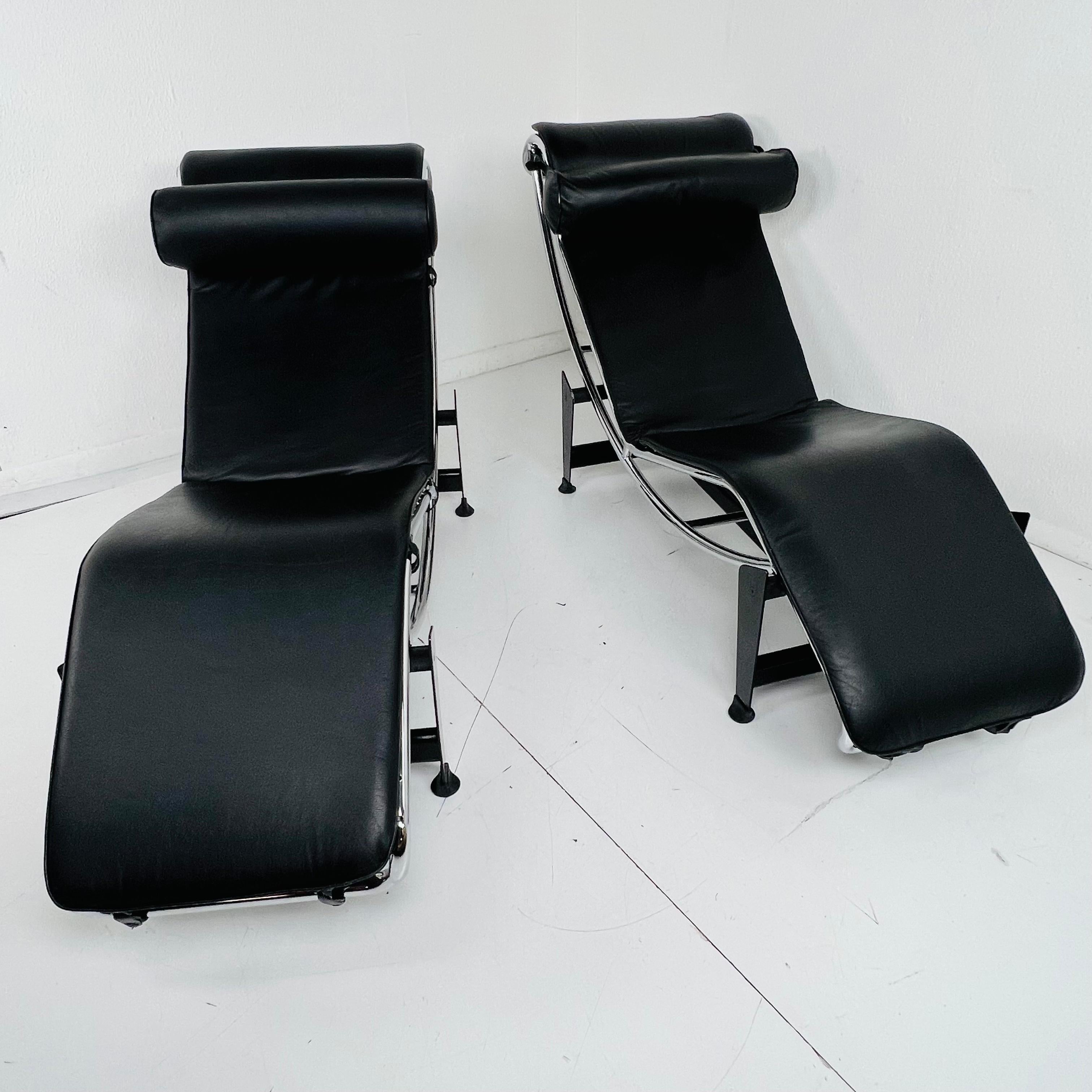 Steel Black Leather & Chrome Lounge in the Manner of Le Corbusier For Sale