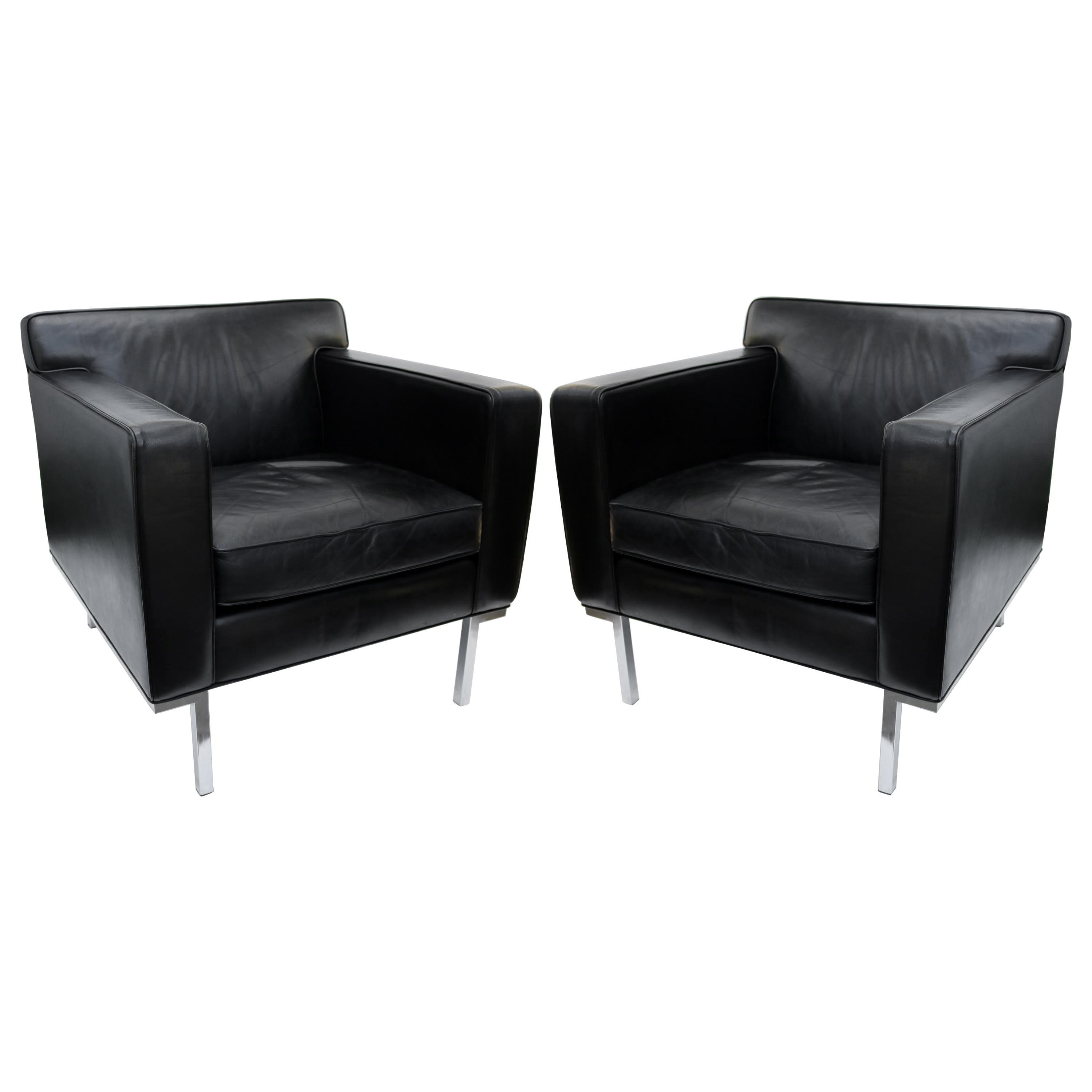 Pair of Black Leather Club Chairs by "Design Within Reach"