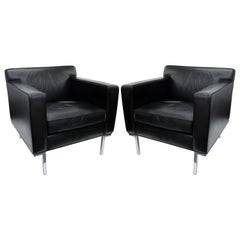 Pair of Black Leather Club Chairs by "Design Within Reach"