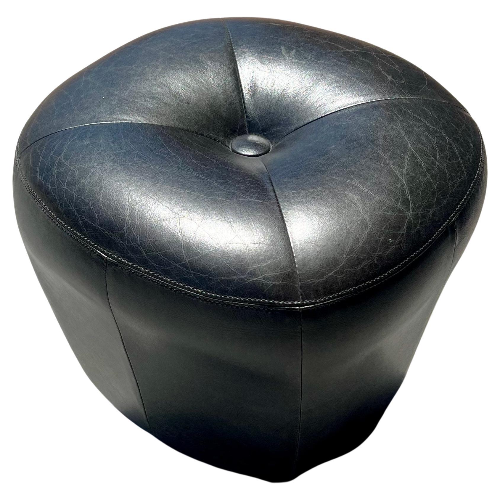 Post-Modern Pair of Black Leather Contemporary Stools Poufs by Cisco & Bros. For Sale
