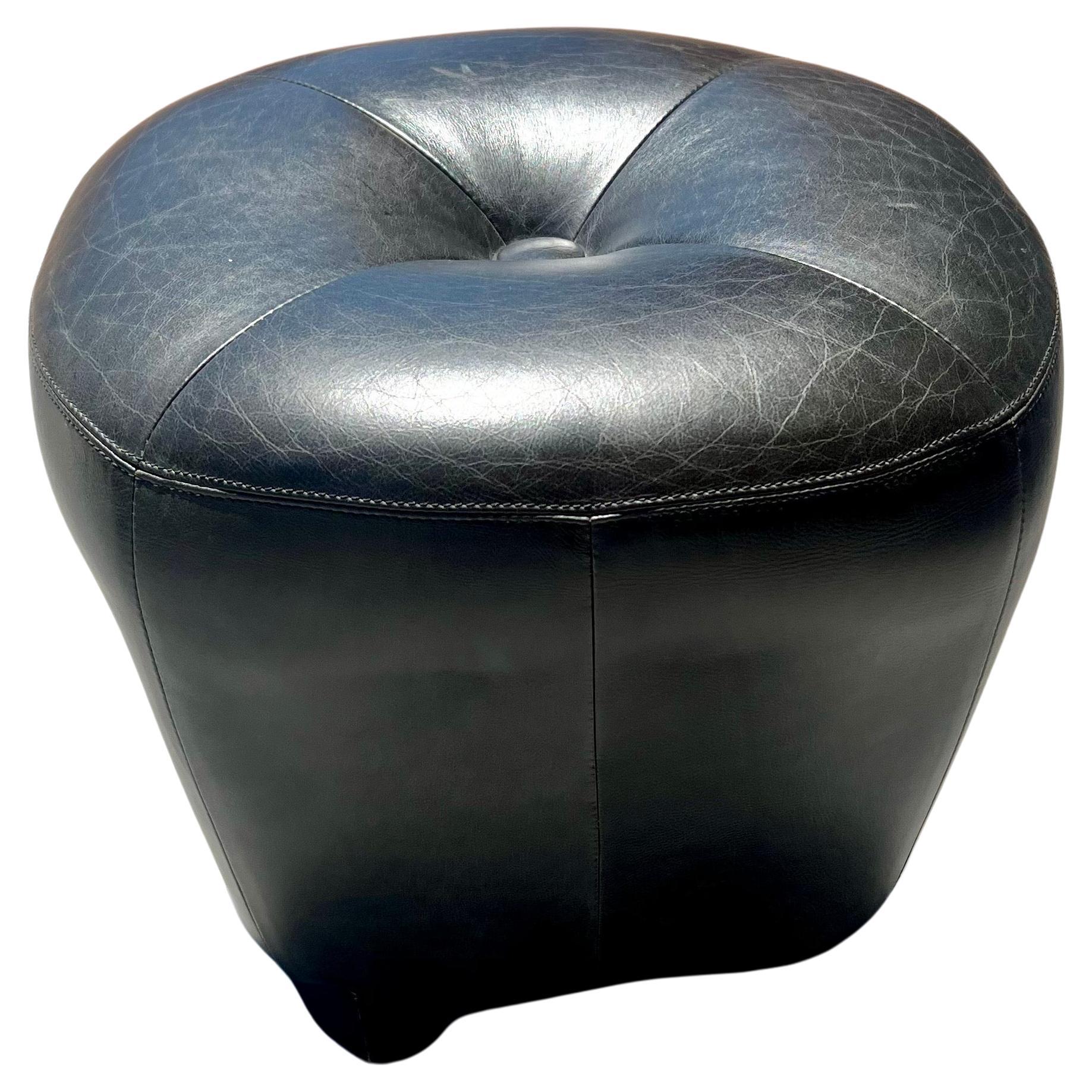 American Pair of Black Leather Contemporary Stools Poufs by Cisco & Bros. For Sale