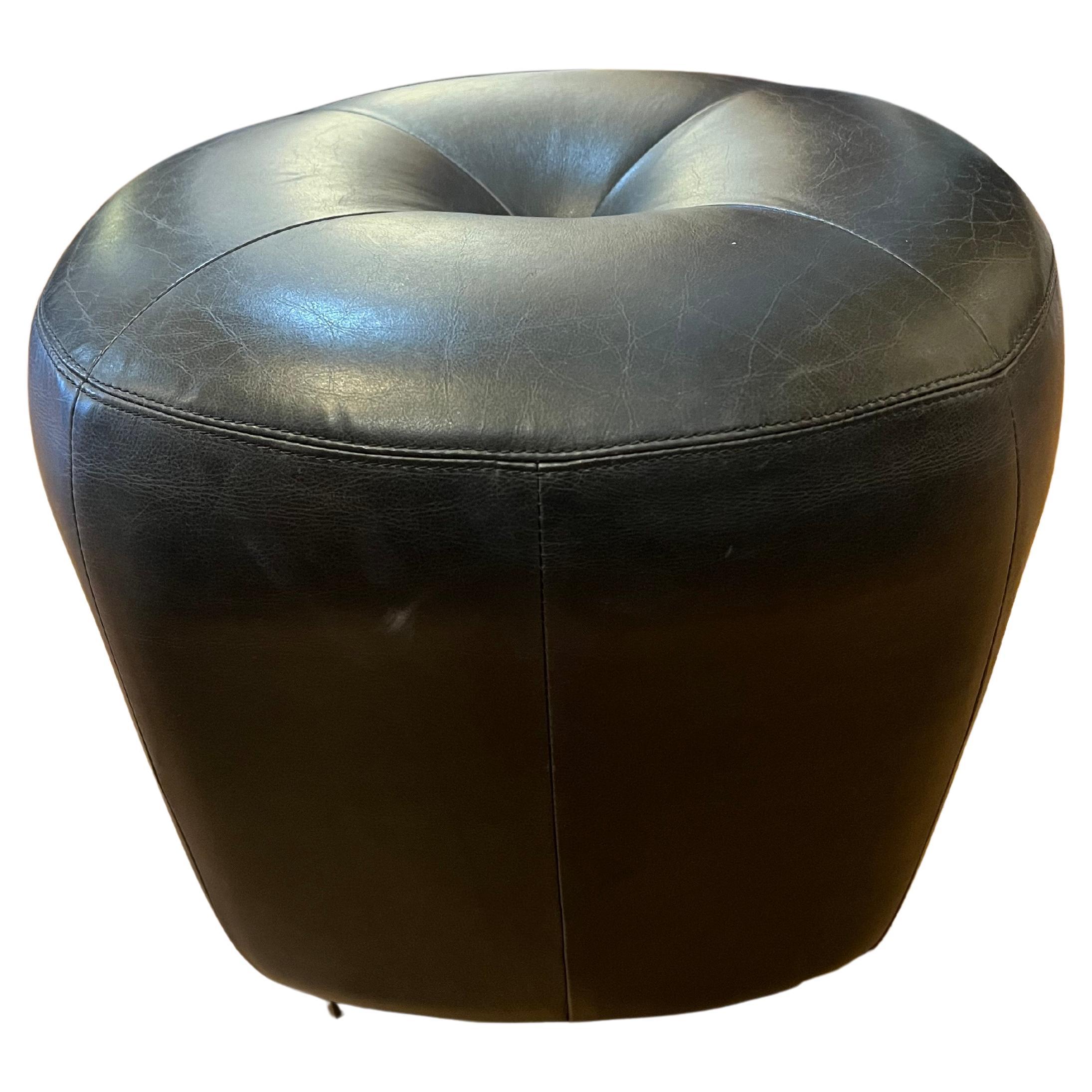 Pair of Black Leather Contemporary Stools Poufs by Cisco & Bros. For Sale 1