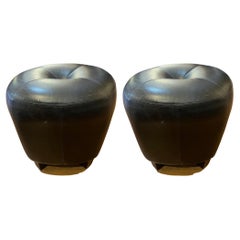 Used Pair of Black Leather Contemporary Stools Poufs by Cisco & Bros.