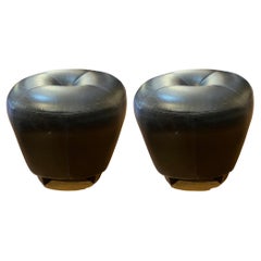 Pair of Black Leather Contemporary Stools Poufs by Cisco & Bros.