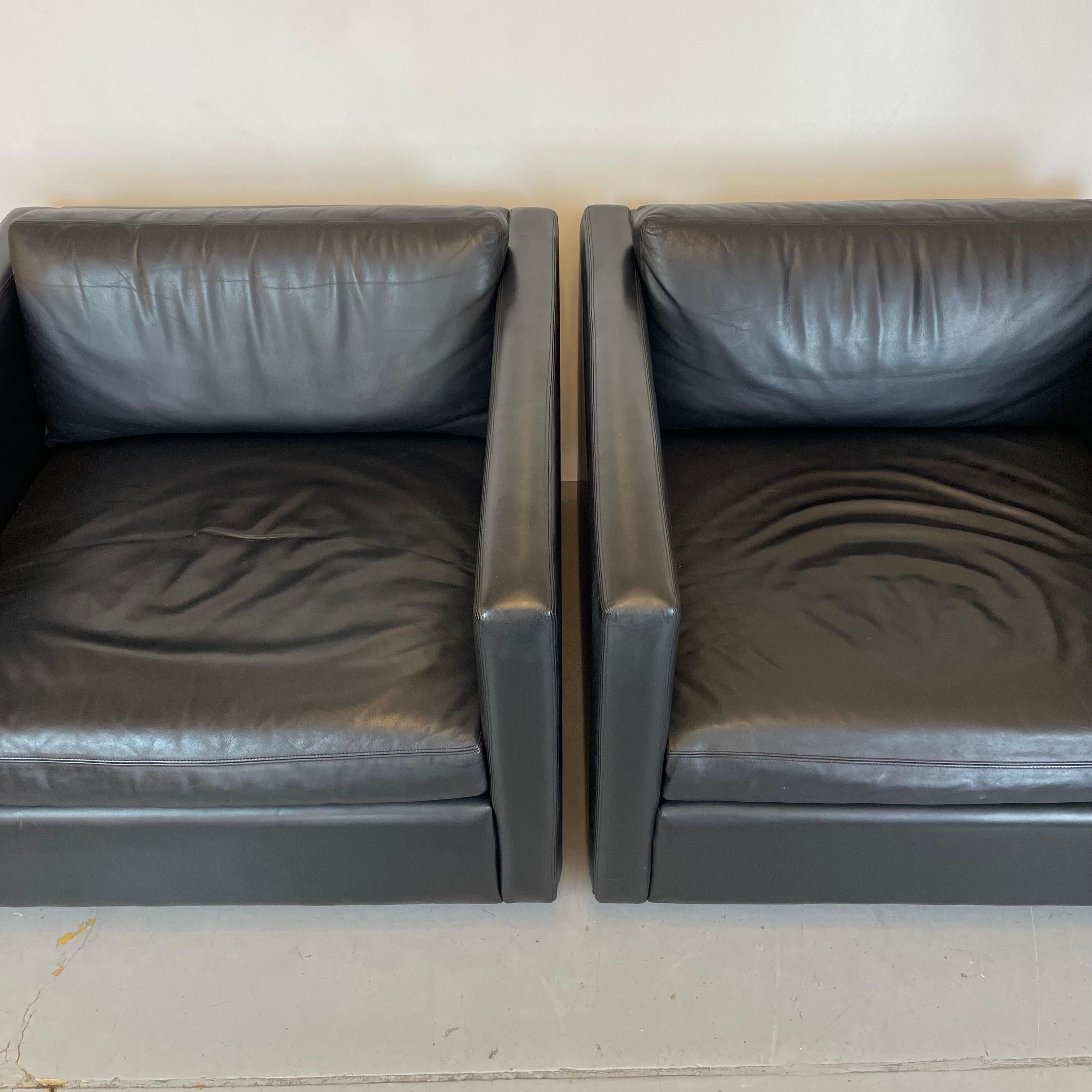 Pair of Black Leather Club-Chairs by Charles Pfister for Knoll, 1980s en vente 3