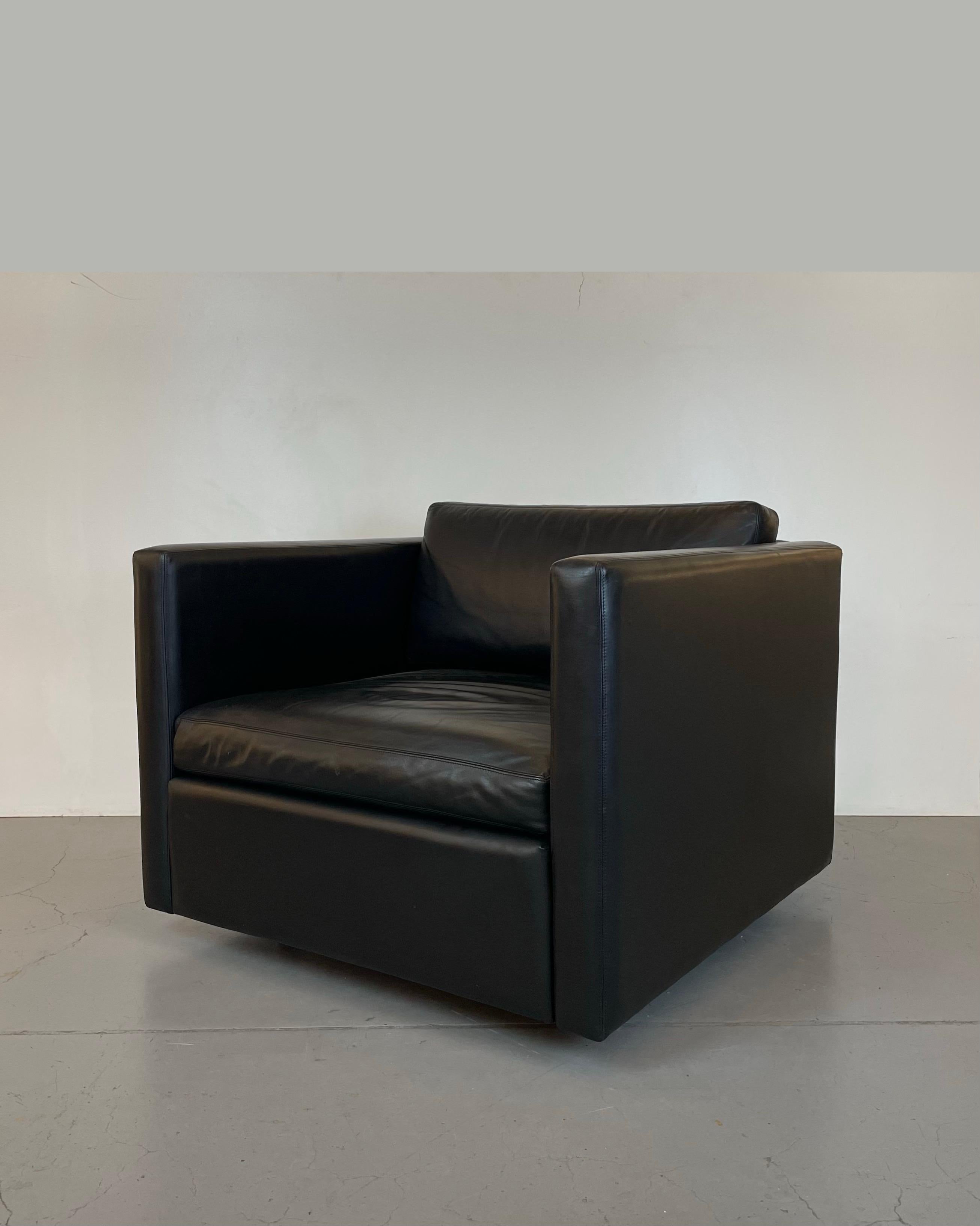 Pair of Black Leather Club-Chairs by Charles Pfister for Knoll, 1980s en vente 12