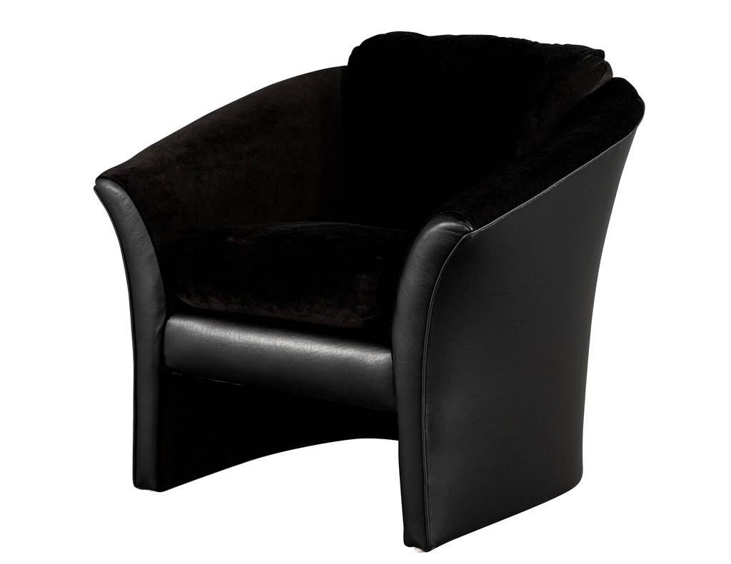 American Pair of Black Leather Curved Lounge Chairs