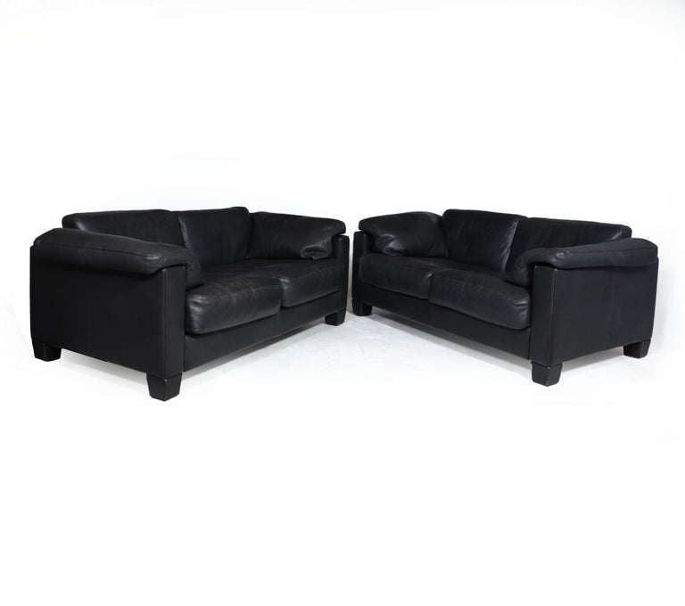 Mid-Century Modern Pair of Black Leather De Sede Sofas For Sale