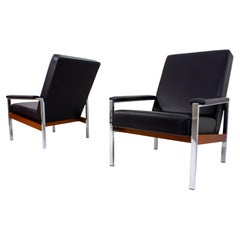 Pair of Black Leather Executive Chairs, Belgium 1960s