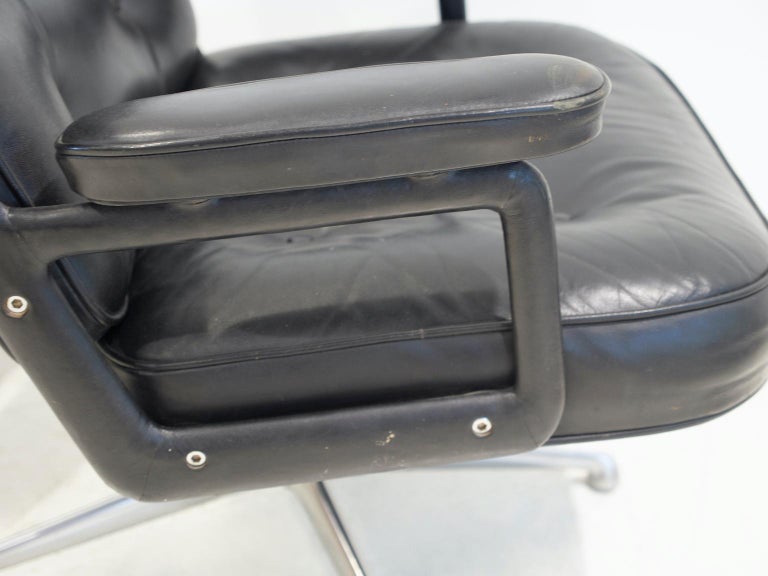 Pair of Black Leather Executive Chairs by Charles and Ray Eames For