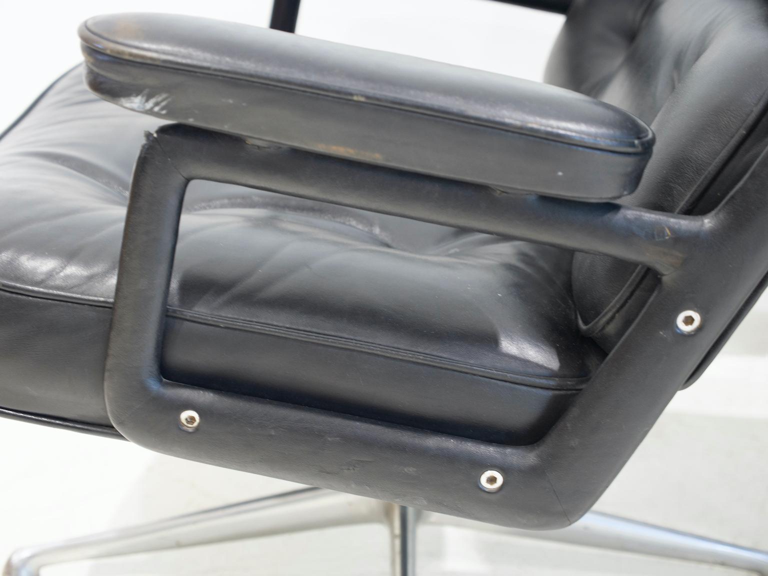 Pair of Black Leather Executive Chairs by Charles and Ray Eames 9