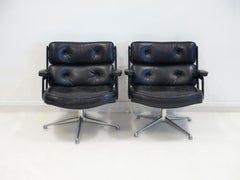 Pair of Black Leather Executive Chairs by Charles and Ray Eames