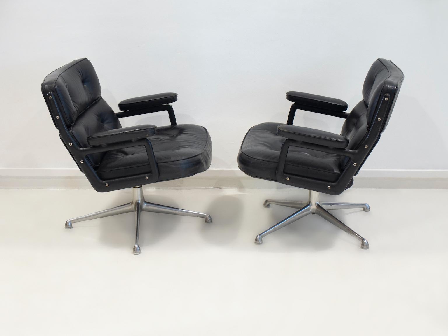 American Pair of Black Leather Executive Chairs by Charles and Ray Eames
