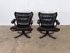 Pair of Black Leather Falcon Chairs by Sigurd Ressell, Norway, 1970s