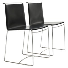 Pair of black leather Fil chairs, Pascal Mourgue, 1990s