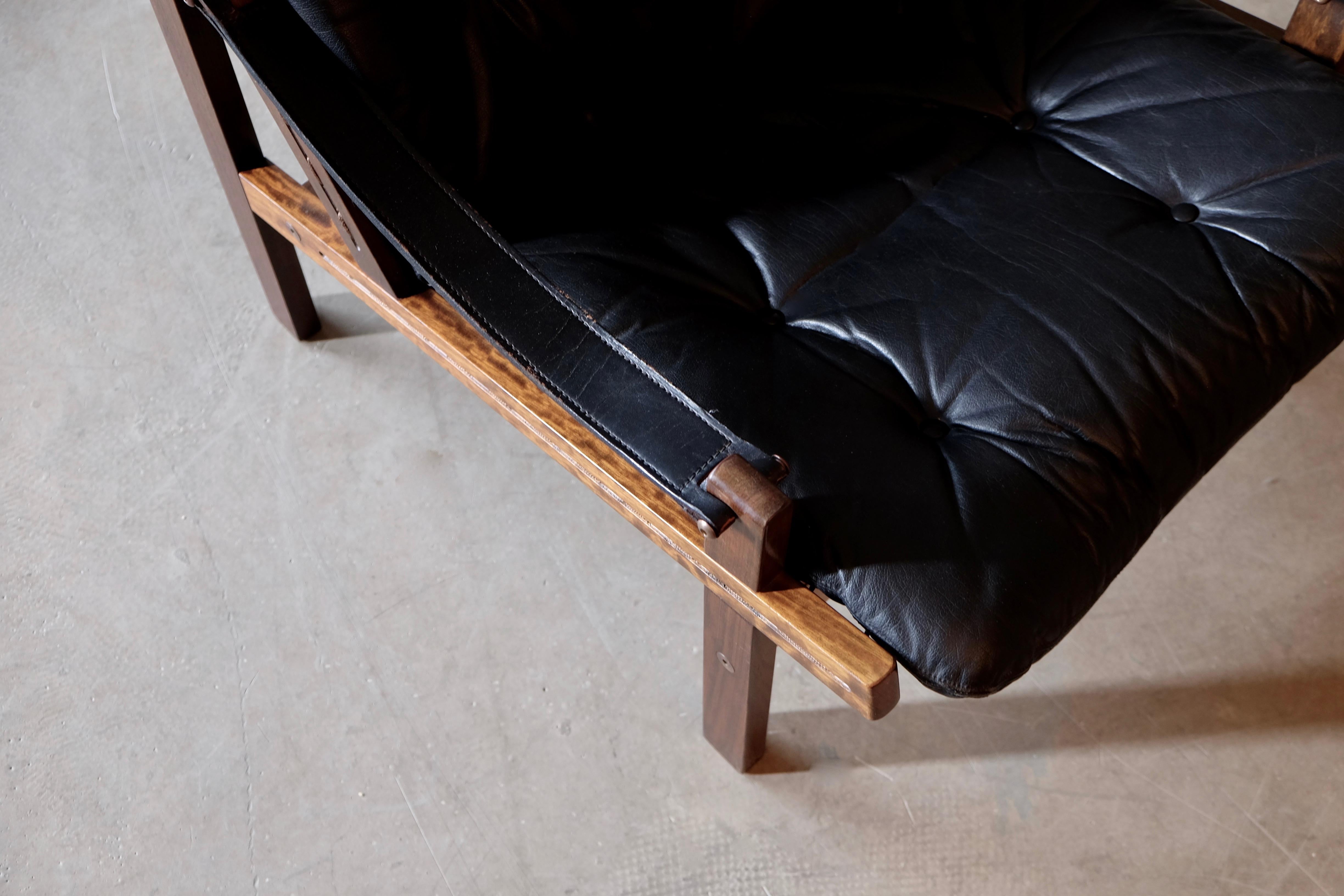 Pair of Black Leather Hunter Easy Chairs by Torbjørn Afdal, 1960s 4