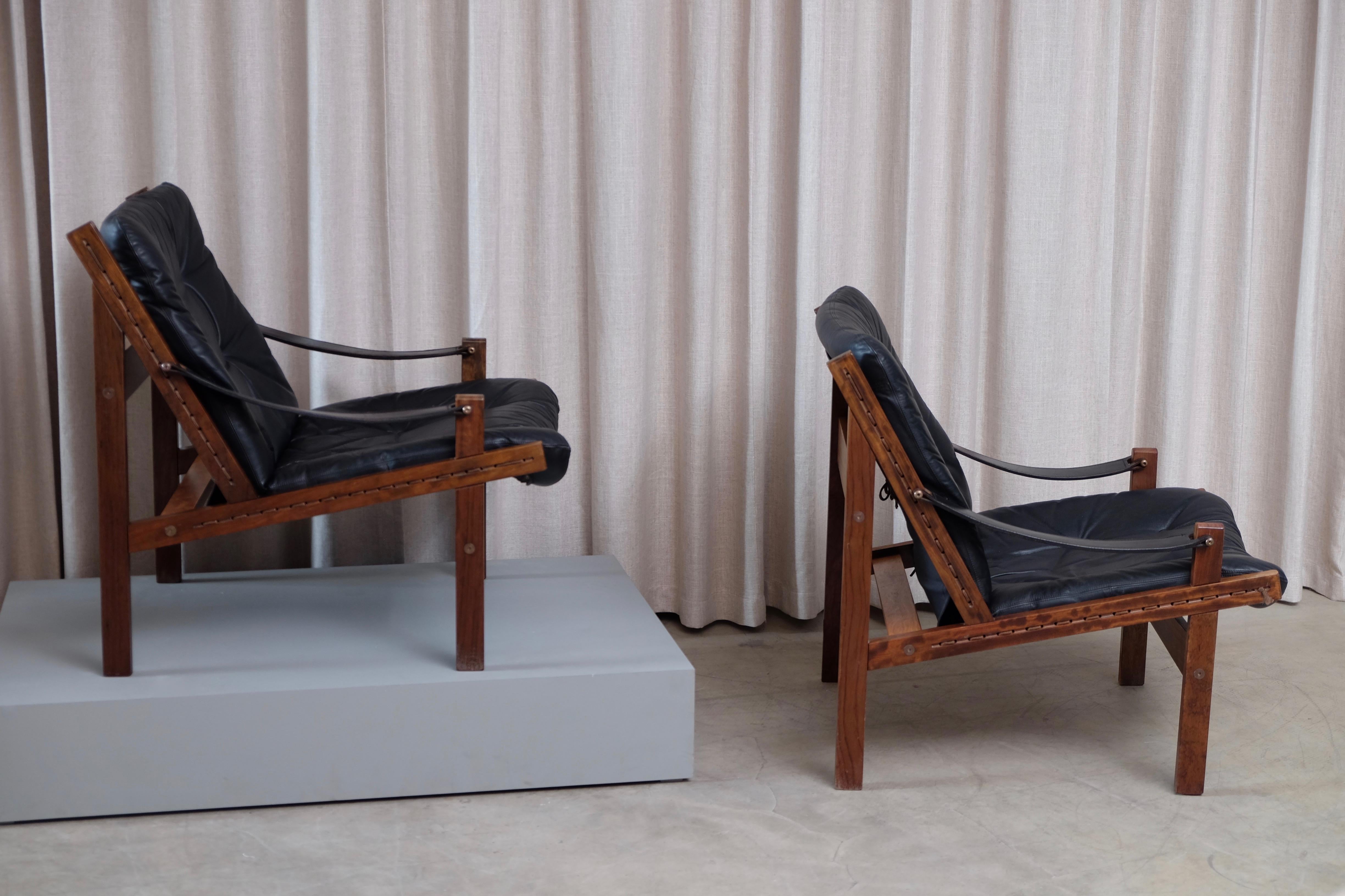 Pair of Black Leather Hunter Easy Chairs by Torbjørn Afdal, 1960s 6