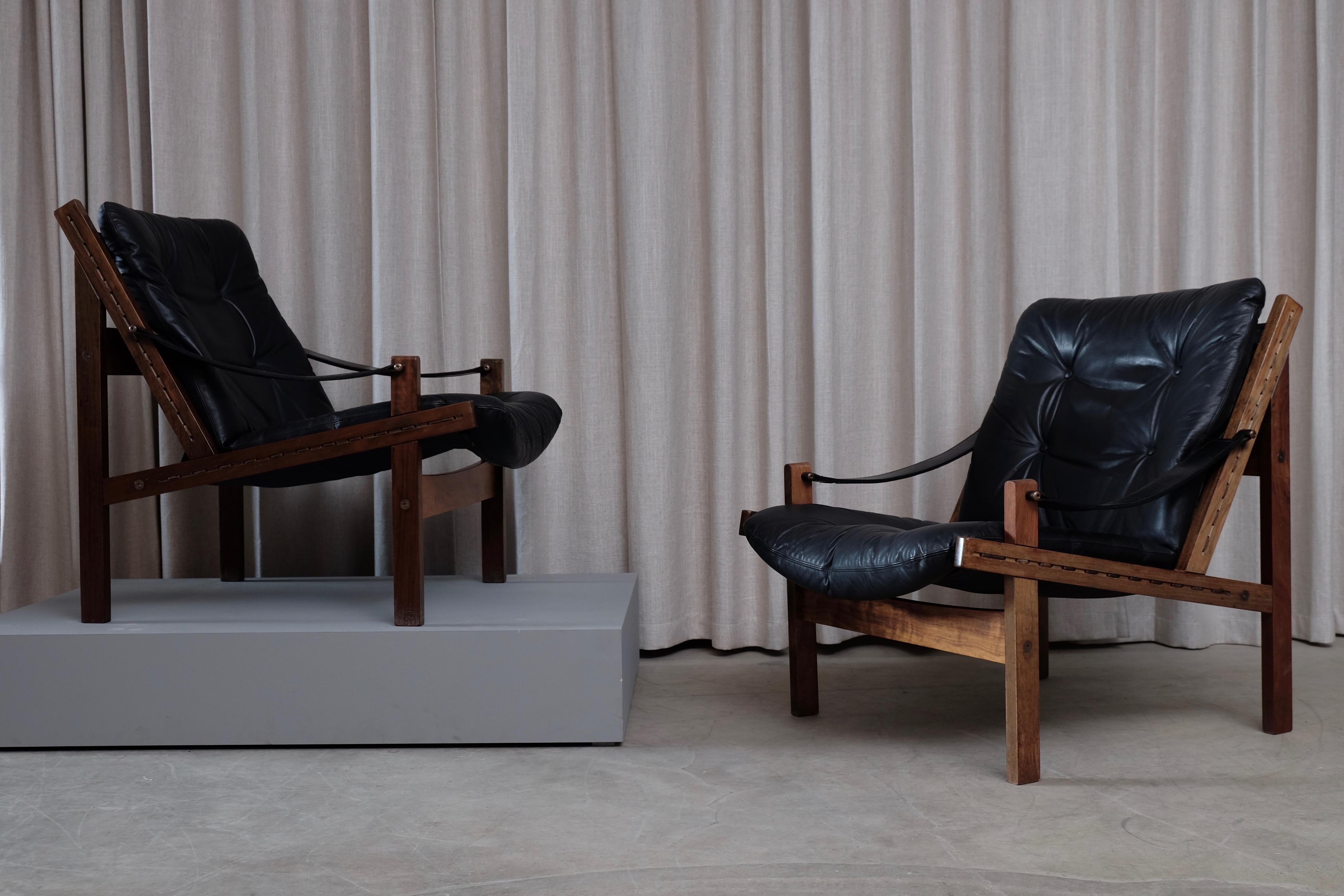 Pair of Black Leather Hunter Easy Chairs by Torbjørn Afdal, 1960s 7