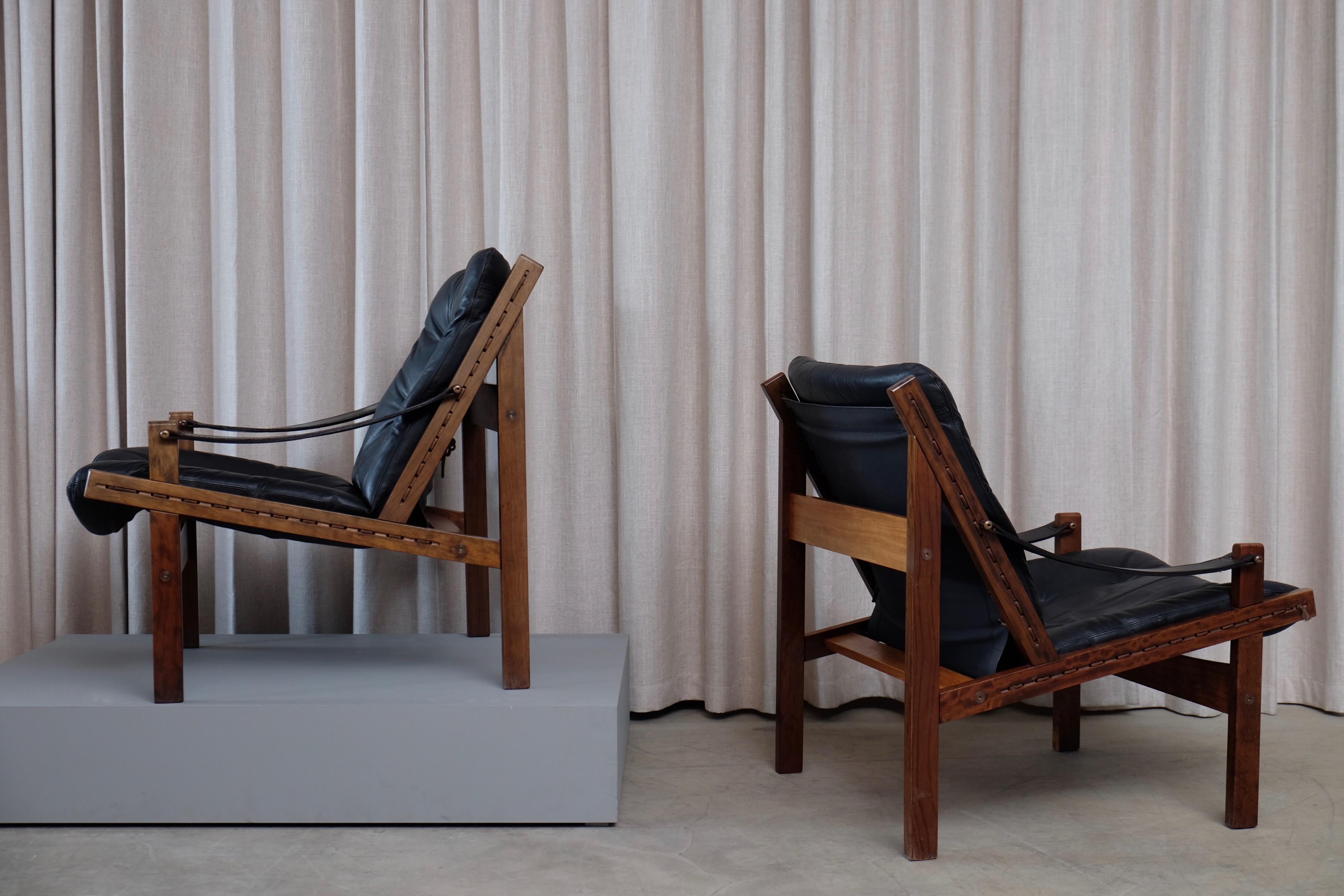 Pair of Black Leather Hunter Easy Chairs by Torbjørn Afdal, 1960s 2