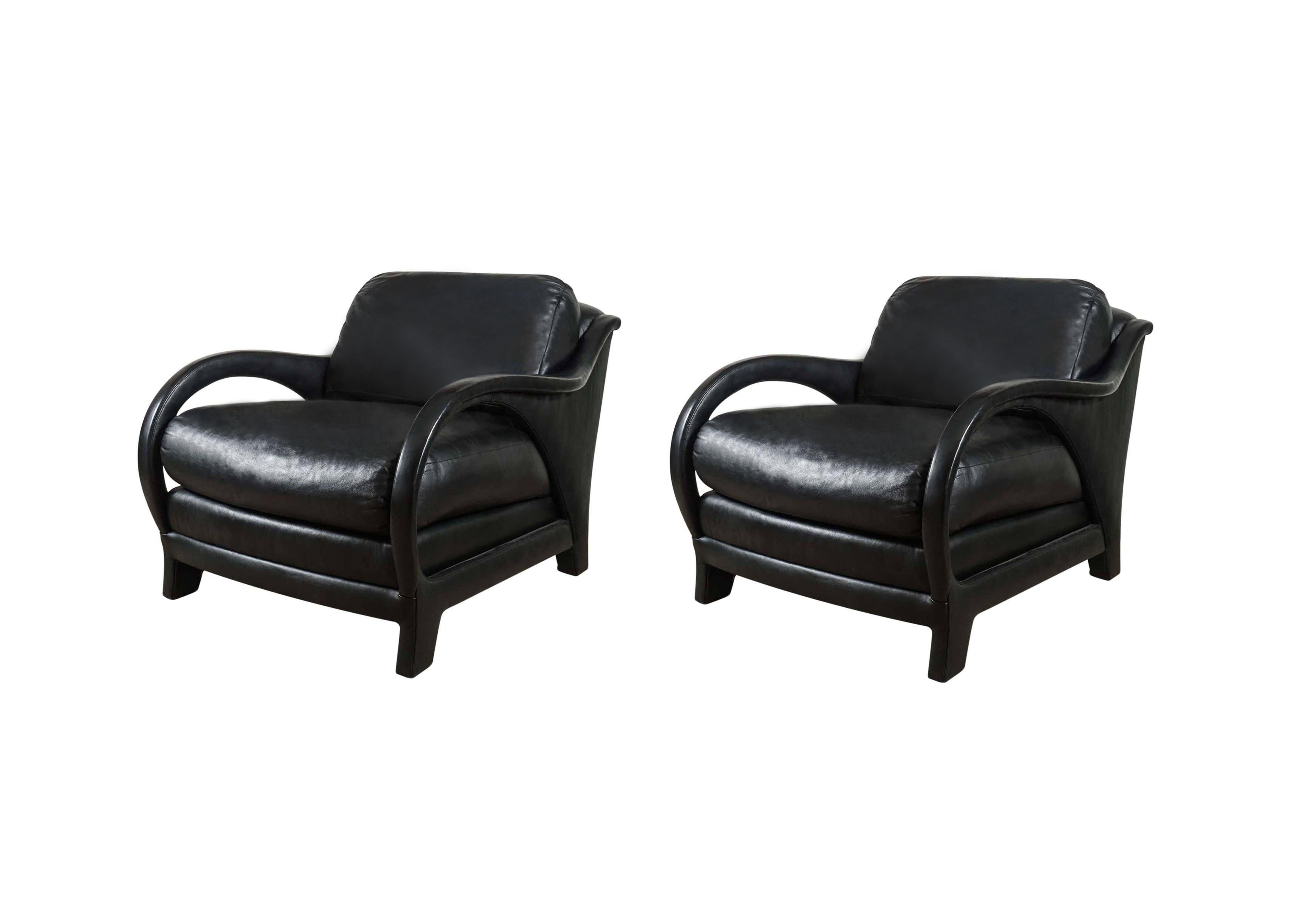 Jay Spectre Tycoon-Loungesessel aus schwarzem Leder, Paar (Moderne) im Angebot