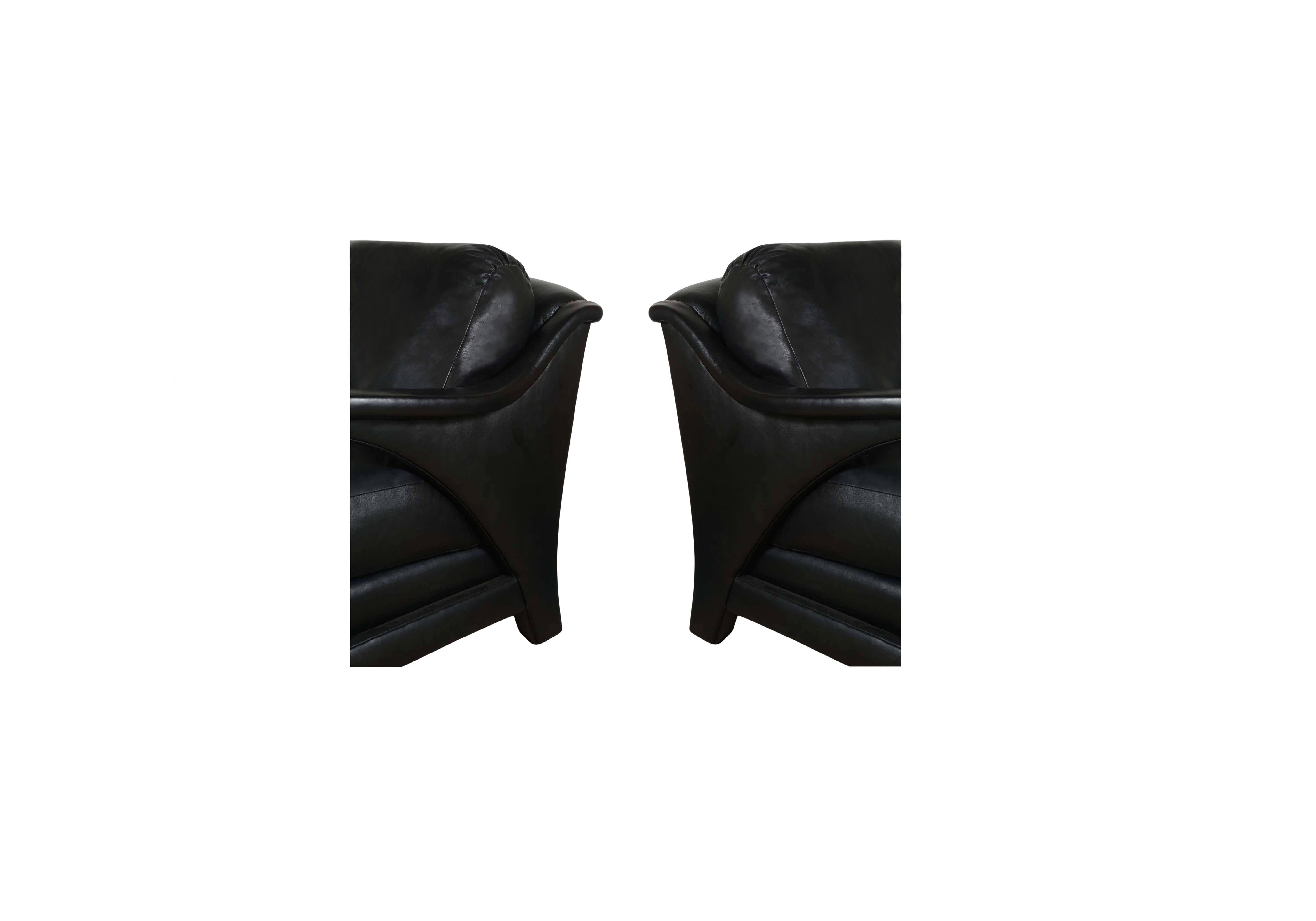 Modern Pair of Black Leather Jay Spectre Tycoon Lounge Chairs For Sale