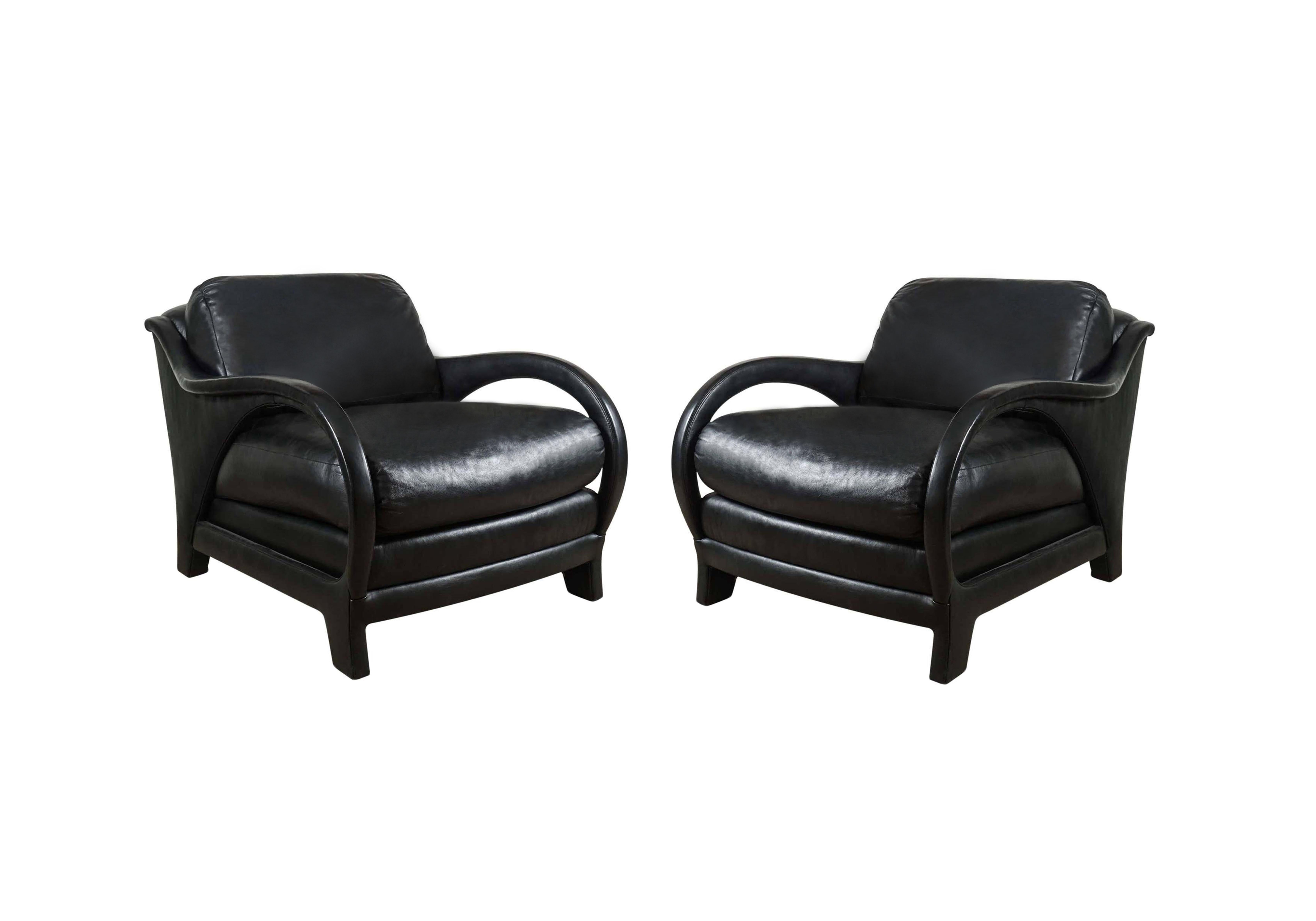 American Pair of Black Leather Jay Spectre Tycoon Lounge Chairs For Sale