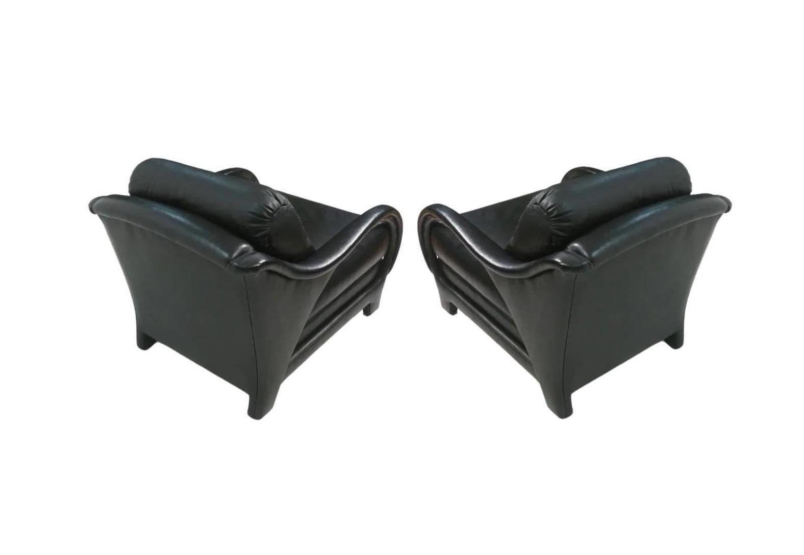 20th Century Pair of Black Leather Jay Spectre Tycoon Lounge Chairs For Sale