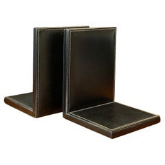 Pair of Black Leather "L" Shaped Bookends by Cross