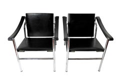 Pair of Black Leather Le Corbusier Armchairs LC1  by Cassina
