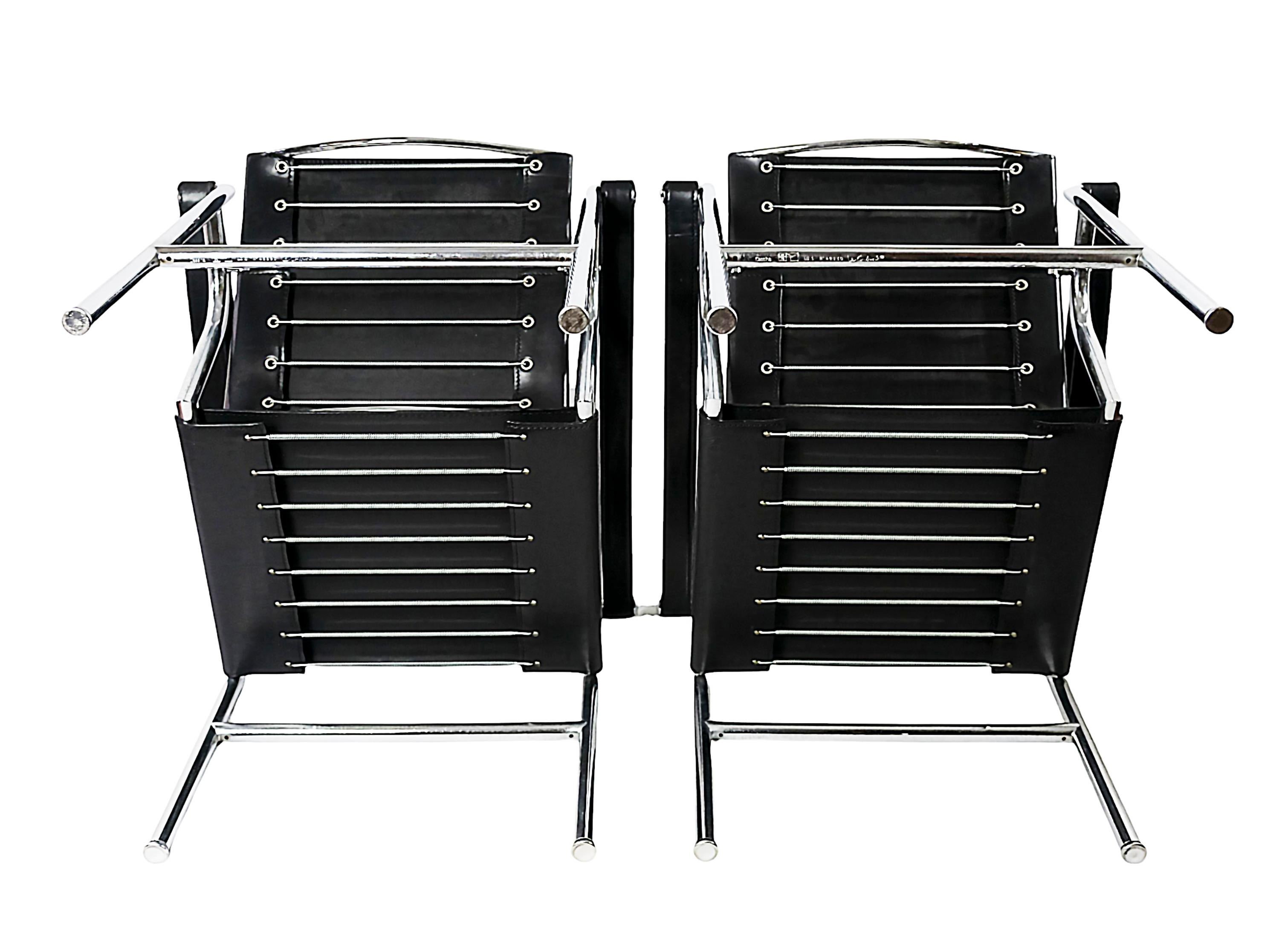 Pair of Black Leather Le Corbusier Armchairs LC1  by Cassina 1