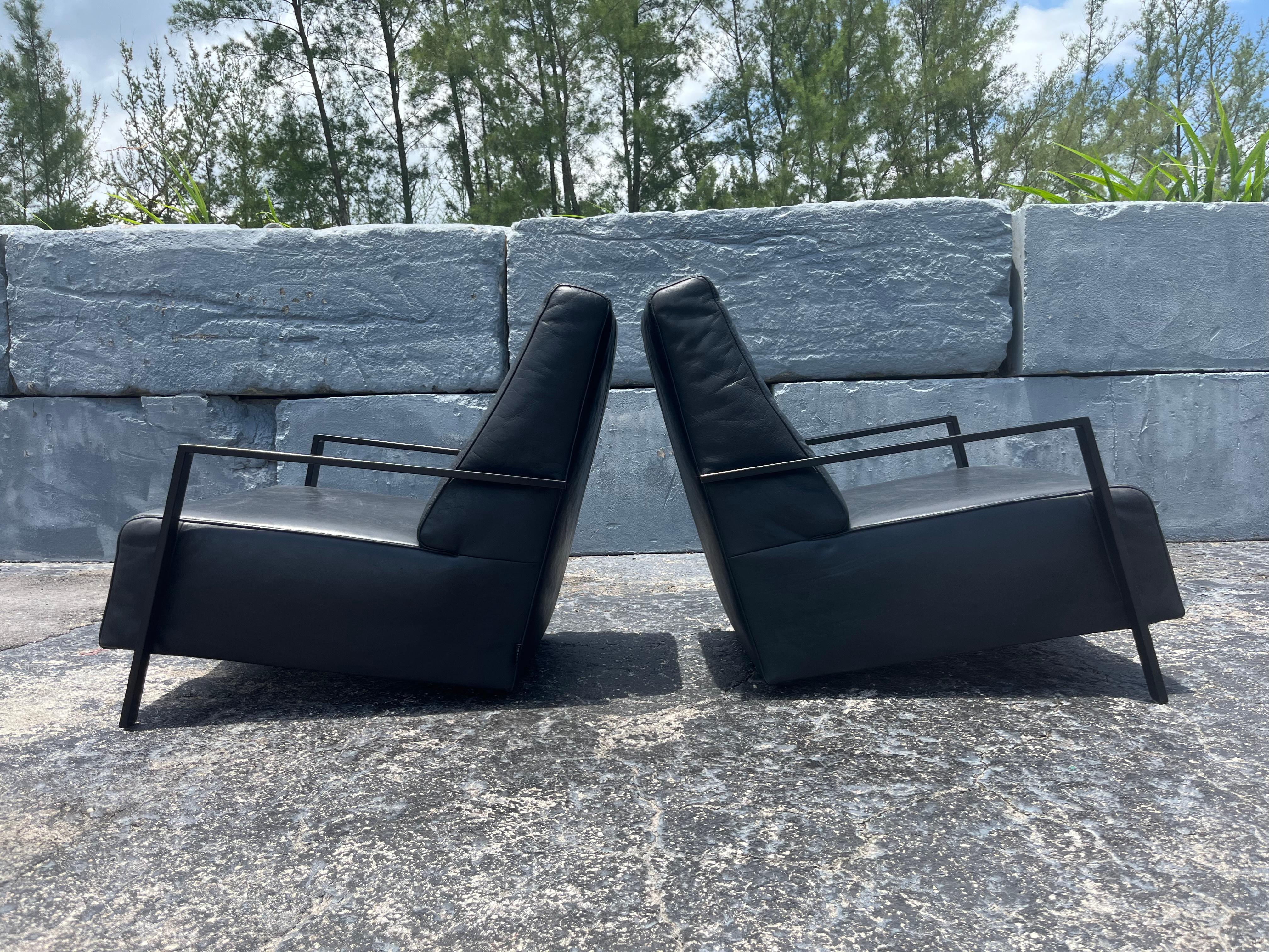 Pareja de sillones de cuero negro de Bullfrog Alemania, Kurt Beier en venta 3