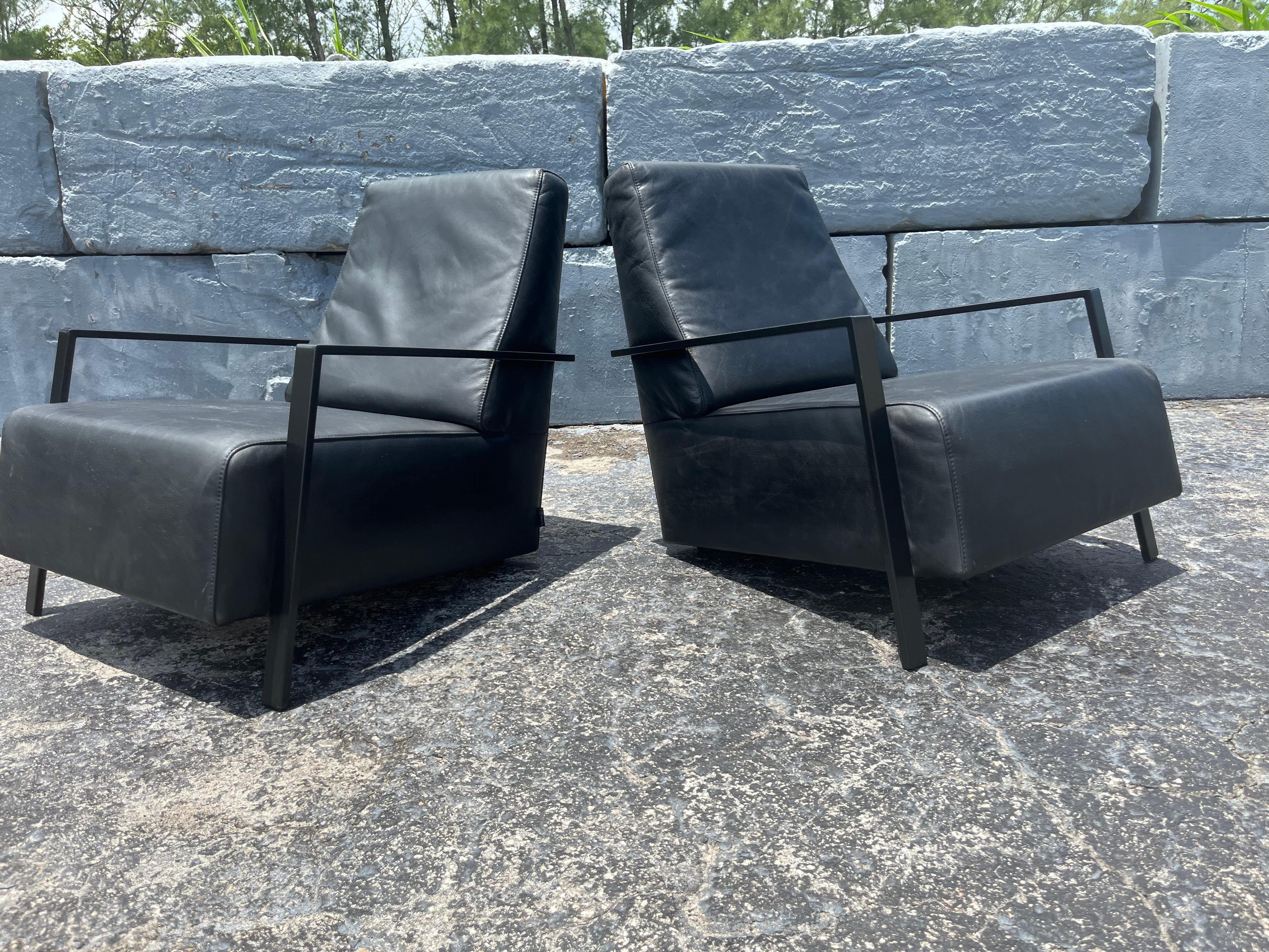 Pareja de sillones de cuero negro de Bullfrog Alemania, Kurt Beier en venta 4