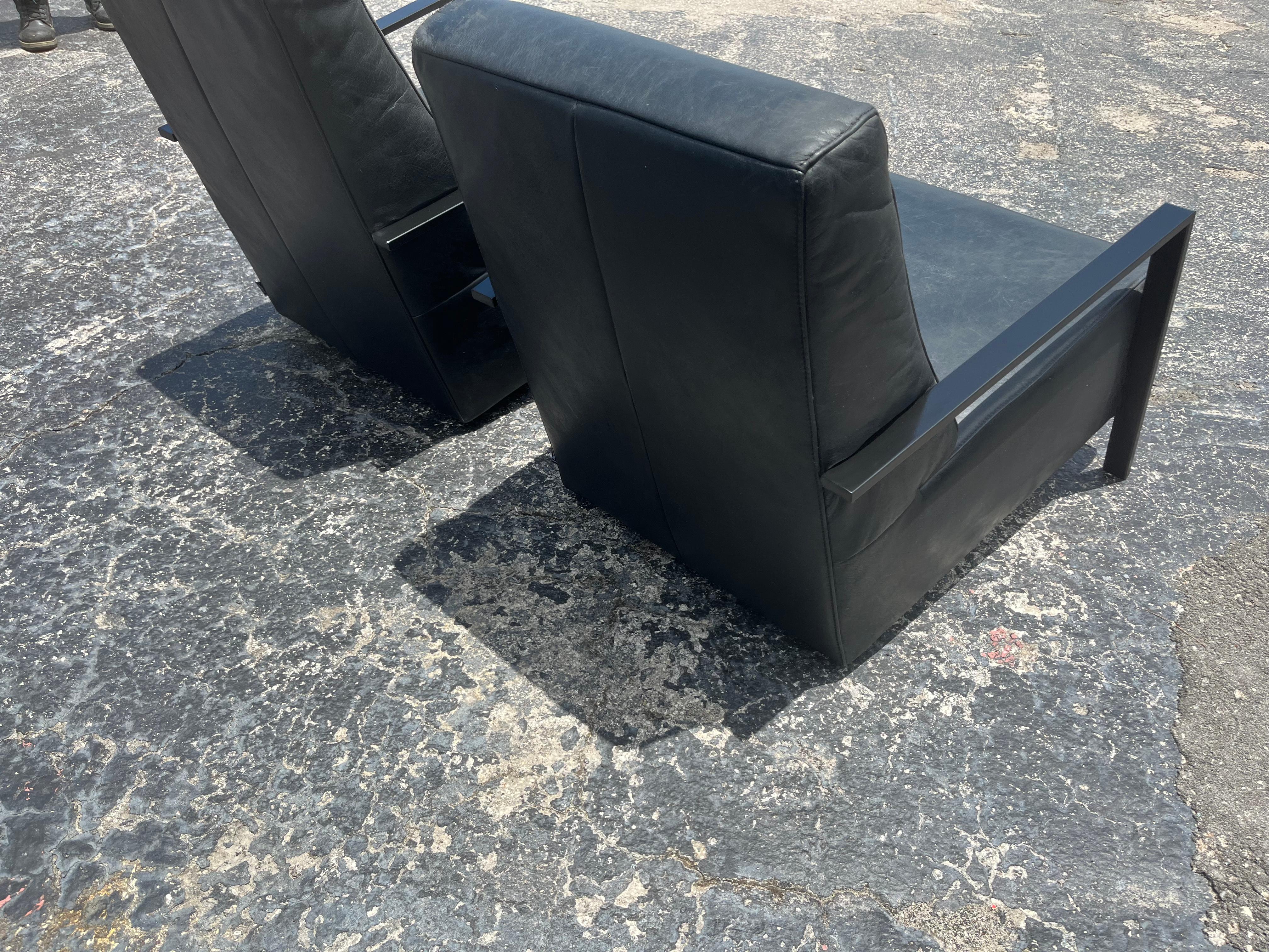 Pareja de sillones de cuero negro de Bullfrog Alemania, Kurt Beier en venta 5
