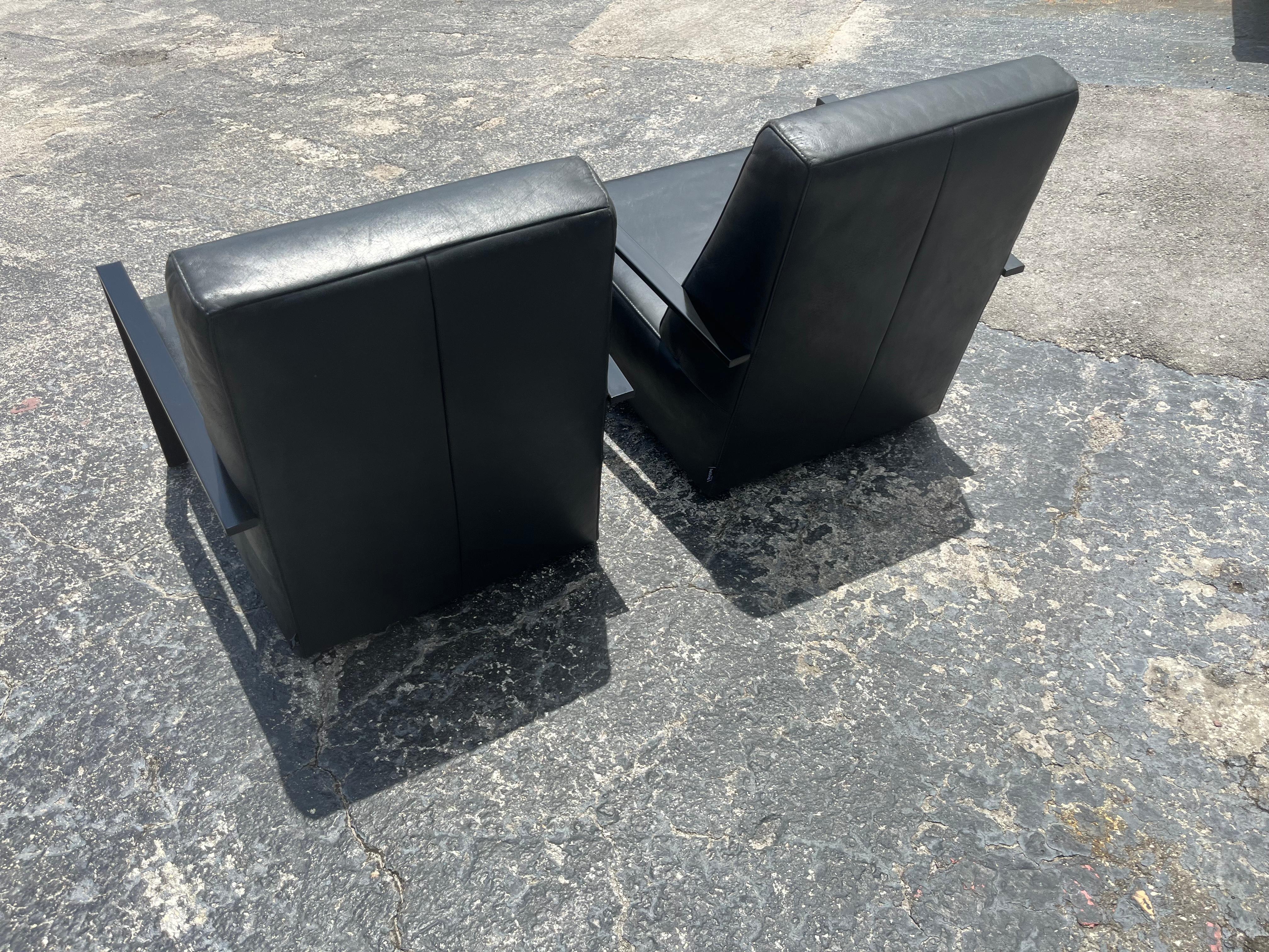 Pareja de sillones de cuero negro de Bullfrog Alemania, Kurt Beier en venta 6