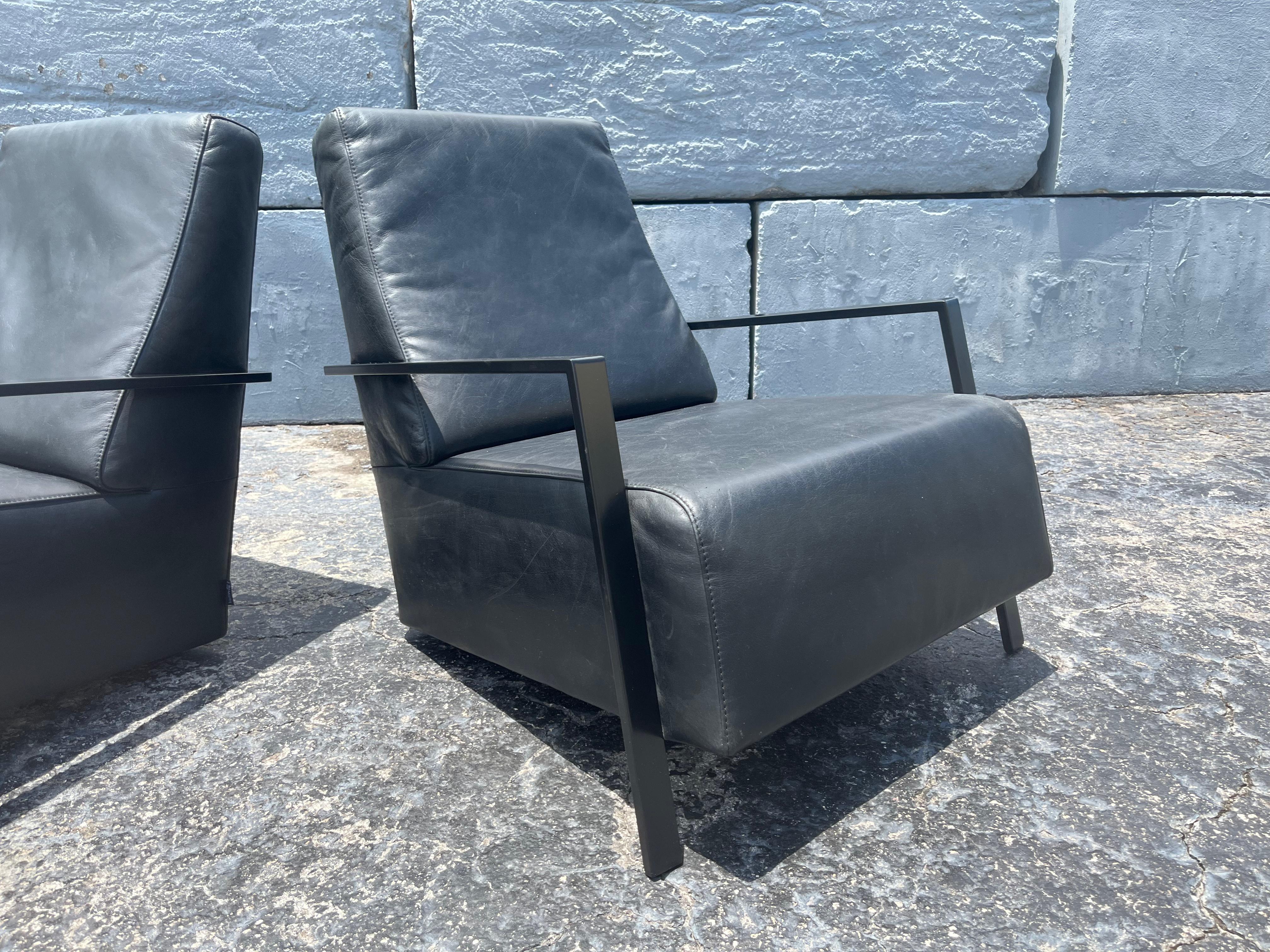 Pareja de sillones de cuero negro de Bullfrog Alemania, Kurt Beier en venta 8