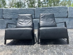 Coppia di sedie da salotto in pelle nera di Bullfrog Germany, Kurt Beier