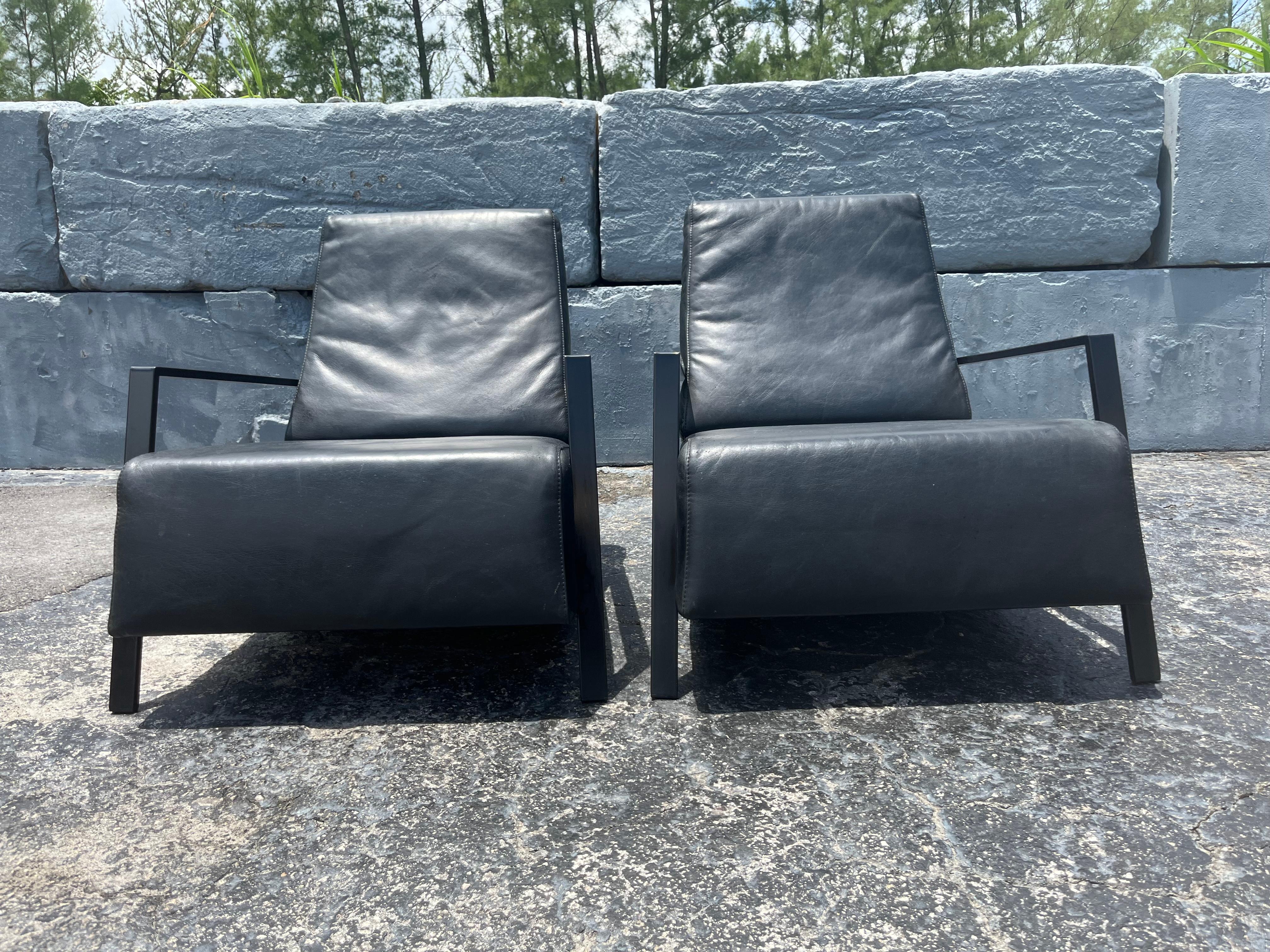 Pareja de sillones de cuero negro de Bullfrog Alemania, Kurt Beier en venta 1