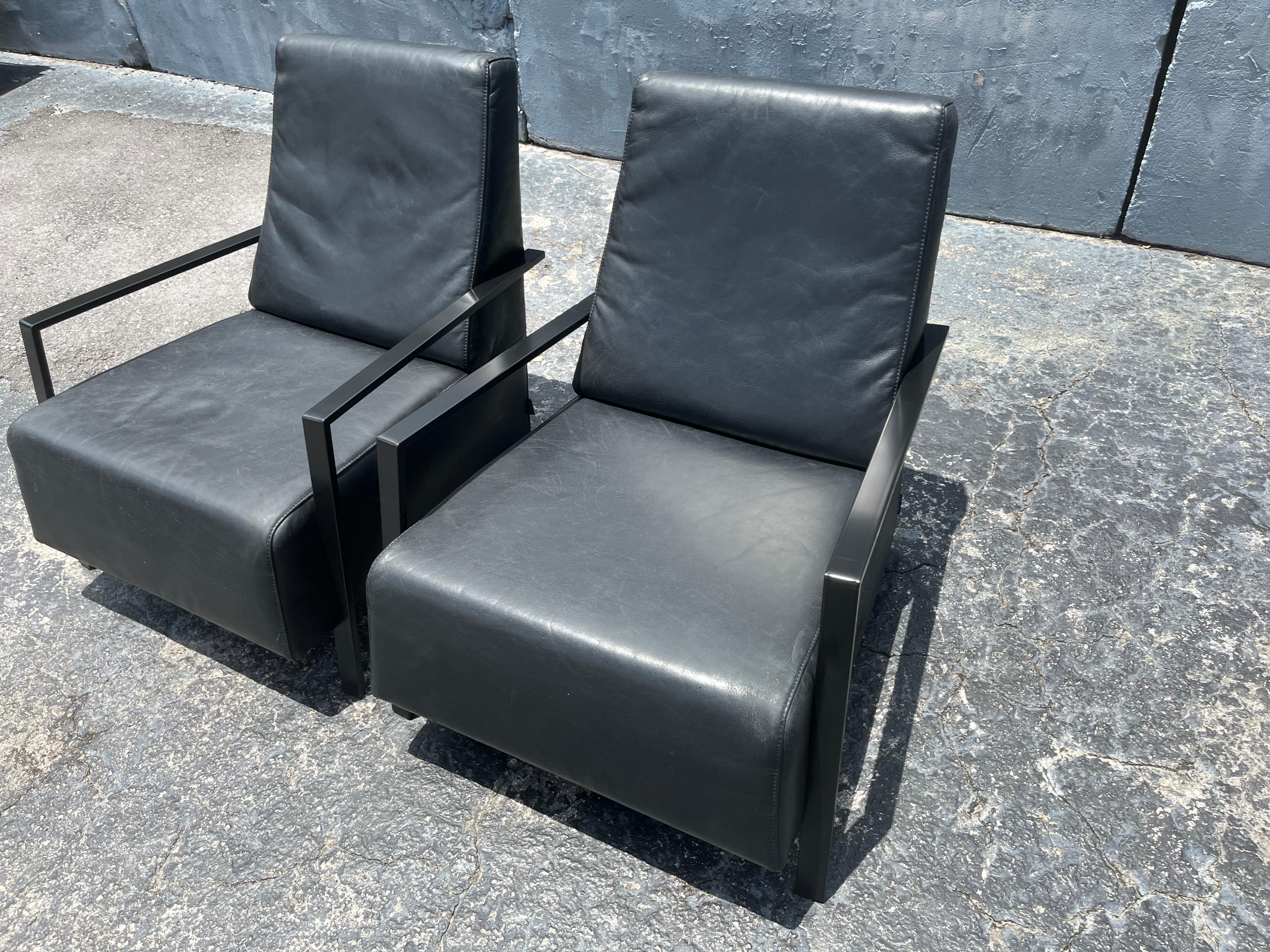 Pareja de sillones de cuero negro de Bullfrog Alemania, Kurt Beier en venta 2