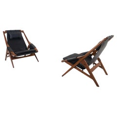 Pair of Black Leather Lounge Chairs by W.D. Andersag, Italy 1960s